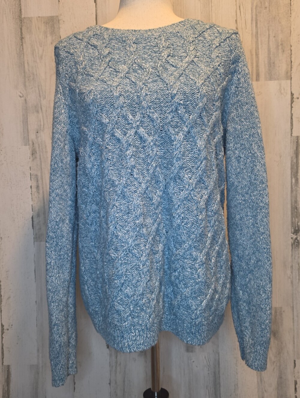Tommy Hilfiger Women XL Blue Cable Knit Sweater Marled Crewneck Preppy Cozy